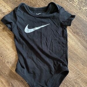 Nike Black and Silver Bodysuit with Iconic Swoosh